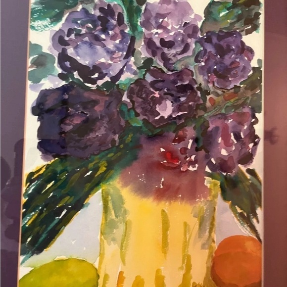 Signed Original Impressionist Style Floral Fruit Still Life Watercolor Painting - Picture 3 of 10